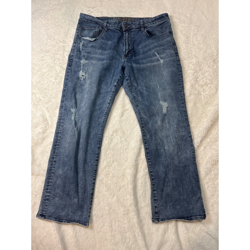 American Eagle Jeans‎ Mens 38x30 Blue Good Distressed Relaxed Straight Denim
